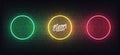 Neon frames. Set of colorful glowing circle border templates Royalty Free Stock Photo