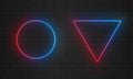 Neon frames. Vector line light bulbs, triangle, circle neon frame borders