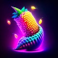 Neon fruit on black background. 3d rendering, 3d illustration. AI Generated