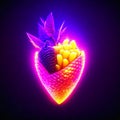 Neon fruit on black background. 3d rendering. High quality photo Generative AI