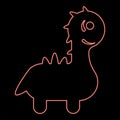 Neon funny dragon cute character dinosaur dino red color vector illustration image flat style Royalty Free Stock Photo