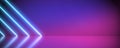Neon Futuristic Abstract Blue And Purple Light Shapes line diagonals On colorful Background And Reflective Concrete Royalty Free Stock Photo