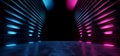 Neon Futuristic Dark Retro Sci Fi Triangle Alien Spaceship Purple Blue Empty Glowing Vibrant Laser Showcase Stage Corridor Hallway