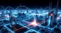 AI-generated Neon Futuristic Digital Smart City Network Visualization Royalty Free Stock Photo