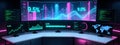 Neon-Futuristic Financial Control Room with Real-Time Market Data Visualization Royalty Free Stock Photo
