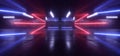 Neon Futuristic Laser Arrow Shaped Lights Glowing Purple Blue Parking Underground Garage Concrete Cement Car Showroom Night