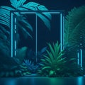 Neon Futuristic Modern Fresh Summer Night Club Mood Tropical Palm Plant Podium Stage Dance Party Lights Generative Ai Illustration Royalty Free Stock Photo