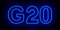 Neon G20 on dark background. 3D illustration