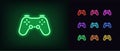Neon game controller icon. Neon joystick sign