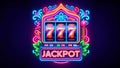 Neon gaming slot machine 777. Design lettering Jackpot. Generated AI Royalty Free Stock Photo