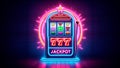 Neon gaming slot machine 777. Design lettering Jackpot. Generated AI Royalty Free Stock Photo