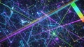 Neon Geometric Network Grid with Interconnected Lines and Glowing Particles in a Dark Digital Space Royalty Free Stock Photo