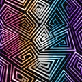 Neon geometric spiral seamless pattern
