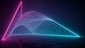 Neon Geometric Triangle Light Sculpture at Night Royalty Free Stock Photo