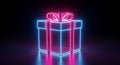Neon gift box with ribbon present Royalty Free Stock Photo
