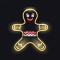 Neon gingerbread man icon isolated on dark background. Cyristmas, New Year, cooking, sweets concept Royalty Free Stock Photo