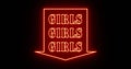 Neon girls sign as illuminated advertising for nightclub or massage - 4k