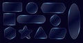 Neon glass frames. Different shapes translucent glowing planes, blank geometric text bars, luminescent effect edges. Various Royalty Free Stock Photo