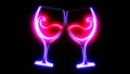 Neon glasses clinking of wine background