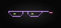 Neon glasses pixel on building wall background. Glasses pixel neon