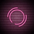 Neon glow circle retro neon lamp. The purple color on a brick background. Vector electric frame