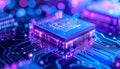 Neon Glow of a High-Tech Microprocessor Royalty Free Stock Photo