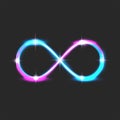 Neon glow infinity symbol with bright, shiny sparks, infinite time loop portal creative futuristic element with bright flare pink Royalty Free Stock Photo