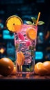 In the neon glow, lemonade radiates with citrusy and thirst quenching brilliance