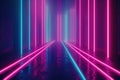 Neon glow lights retro cyber triangle blue purple glow glowing lights abstract grunge concrete tunnel room sci fi futuristic empty Royalty Free Stock Photo