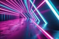 Neon glow lights retro cyber triangle blue purple glow glowing lights abstract grunge concrete tunnel room sci fi futuristic empty Royalty Free Stock Photo