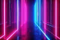 Neon glow lights retro cyber triangle blue purple glow glowing lights abstract grunge concrete tunnel room sci fi futuristic empty Royalty Free Stock Photo