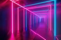 Neon glow lights retro cyber triangle blue purple glow glowing lights abstract grunge concrete tunnel room sci fi futuristic empty Royalty Free Stock Photo