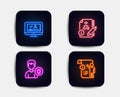 Algorithm, Online video and Person idea icons. Manual doc sign. Project, Video exam, Lamp energy. Project info. Vector