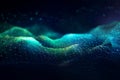 Neon glow low poly mesh in green and blue gradient color futuristic technology abstract landscape background. Generative AI Royalty Free Stock Photo