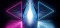 Neon Glow Purple Blue Futuristic Sci Fi Ship Space Tunnel Corridor Entrance Hallway Underground Triangle Frame White Reflection Royalty Free Stock Photo