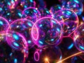 Neon Glow and Reflections in Abstract Bubble Array