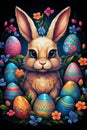 a neon glow to your Easter celebration with an adorable bunny and vibrant eggs illustration