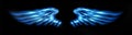 Neon glowing abstract blue angel wings. Isolated, strewn with sparks on dark, black background. Happy Valentines day, attributes. Royalty Free Stock Photo