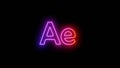 neon glowing adobe after effects logo image on black background Royalty Free Stock Photo