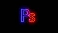 neon glowing adobe Photoshop logo image Royalty Free Stock Photo