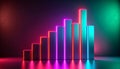 Neon glowing bar graph with colorful light effects on dark background showing data visualization concept Royalty Free Stock Photo