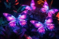 Neon glowing butterflies. Summer nature art