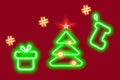3 Neon glowing Christmas icons with hashtag sign. design Concept for search, greetings or invitation