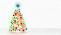 Neon glowing christmas tree with baubles and star at top on white background with copy space Royalty Free Stock Photo