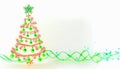 Neon glowing christmas tree with baubles and star at top on white background with copy space Royalty Free Stock Photo