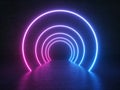 Neon Glowing Circle Round Shape Tubes On Reflection Concrete Floor Royalty Free Stock Photo