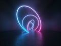 Neon Glowing Circle Round Shape Tubes On Reflection Concrete Floor Royalty Free Stock Photo