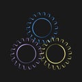 Neon glowing cogwheel icon isolated on black background. Design element in concept of technology, mechanism