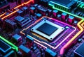 Neon Glowing CPU Motherboard Royalty Free Stock Photo