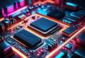 Neon Glowing CPU Motherboard Royalty Free Stock Photo